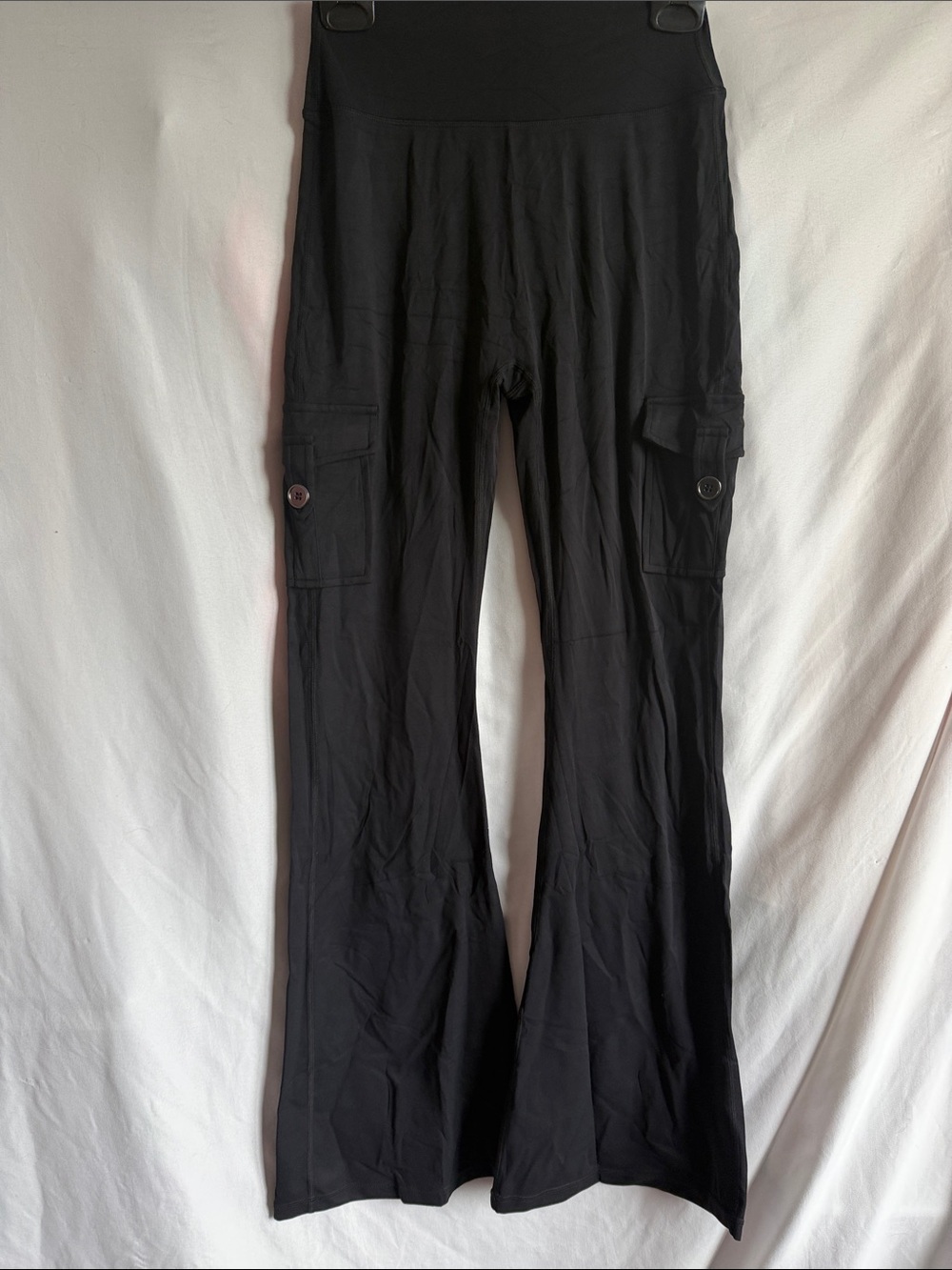 Black Boot-Cut Cargo Flare Pants for Women